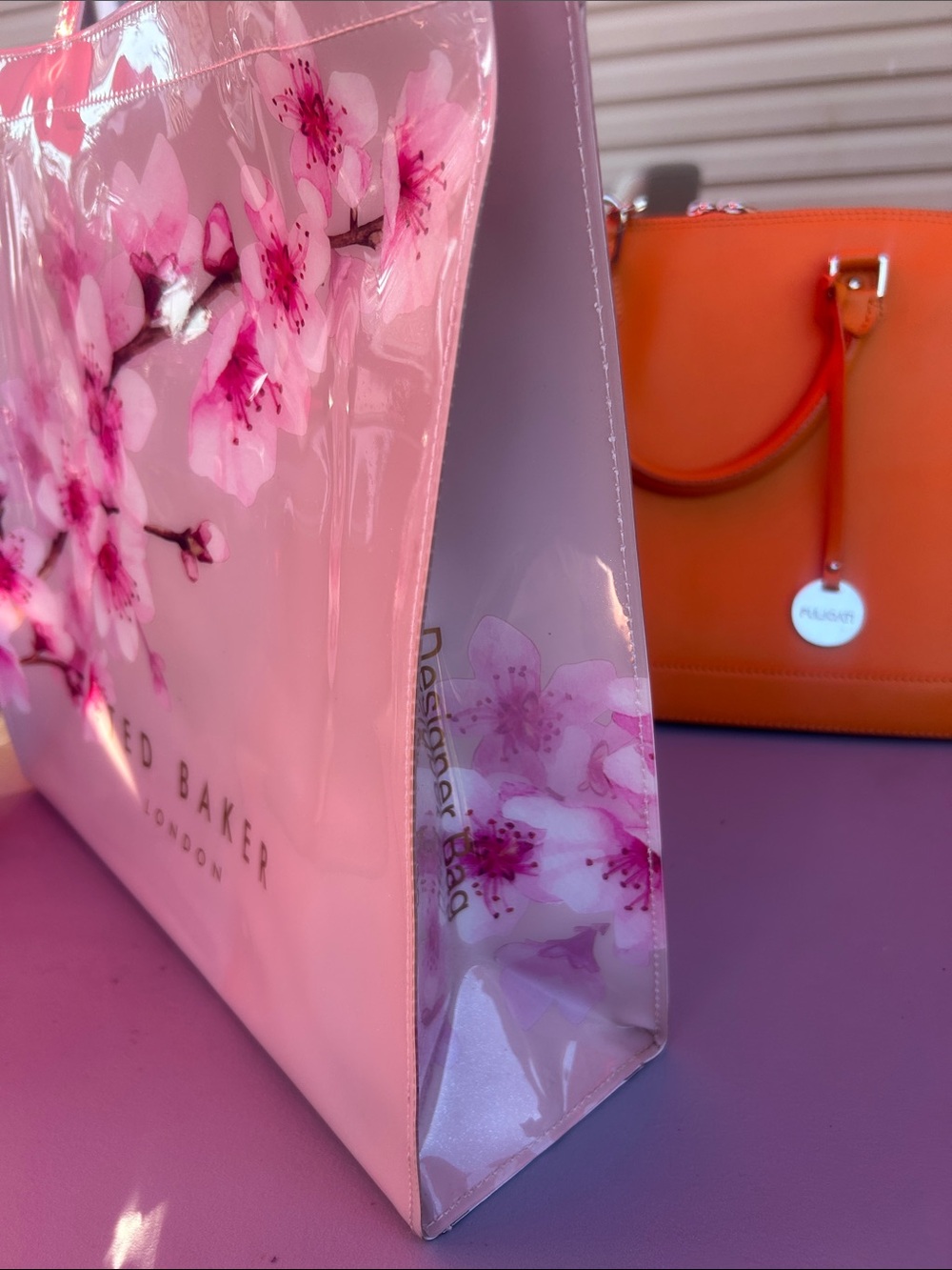 EUC Ted Baker Pink Floral Patent Tote with Cherry Blossom Print - Picture 3 of 8